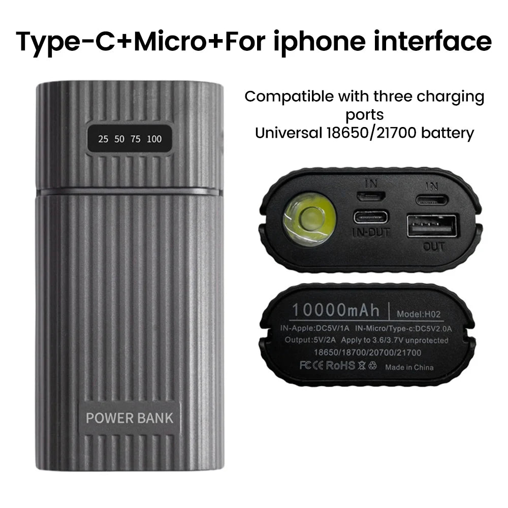 Power Bank Case for 18650/21700 Battery Pack No Soldering Fast Charging Charger DIY USB Power Bank for Cellohone Oasis Select Type C