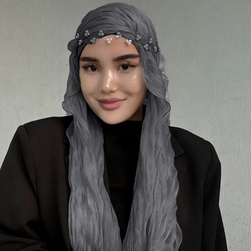 High Qulaity Solid Color Silk Scarf Shining Ruffled Edge Sunscreen shawl Soft Long Chiffon Hijab Veil Outdoor Oasis Select 14