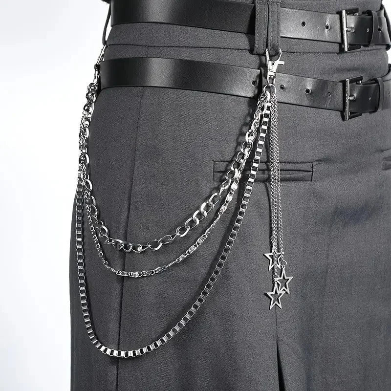 Men Y2k Star Charm Layered Street Style Pant Jeans Chain Belt Oasis Select B 60cm