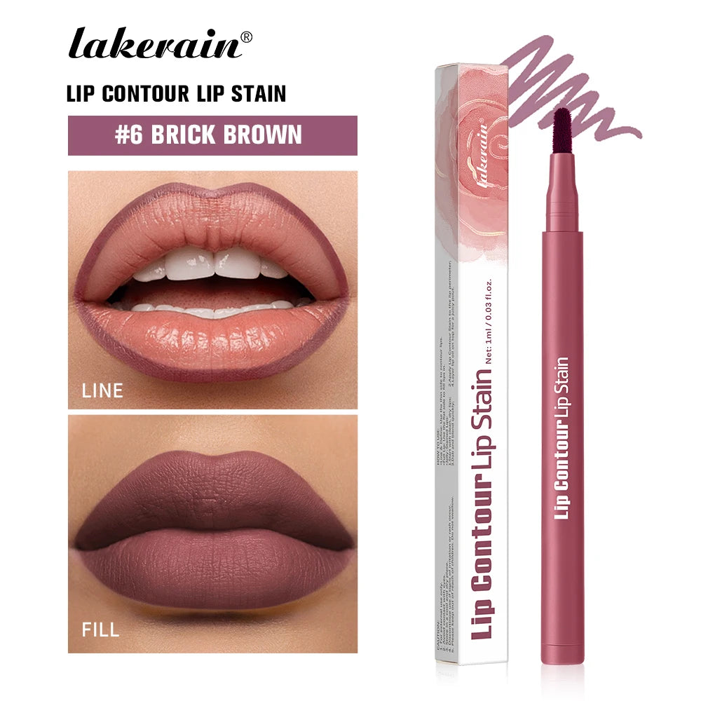Lakerain Lip Contour Lip Stain Pen Smudge-proof Non-stick Cup Moisturizing Lip Makeup Cosmetic 2-in-1 Lip Stain & Liner Oasis Select Brick Brown