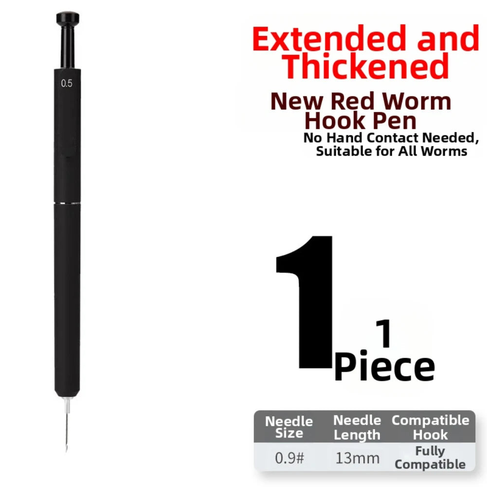 Red worm baiting device for fishing hooks size 4 to 7 automatic insertion tool with plastic body and 13mm needle length Oasis Select