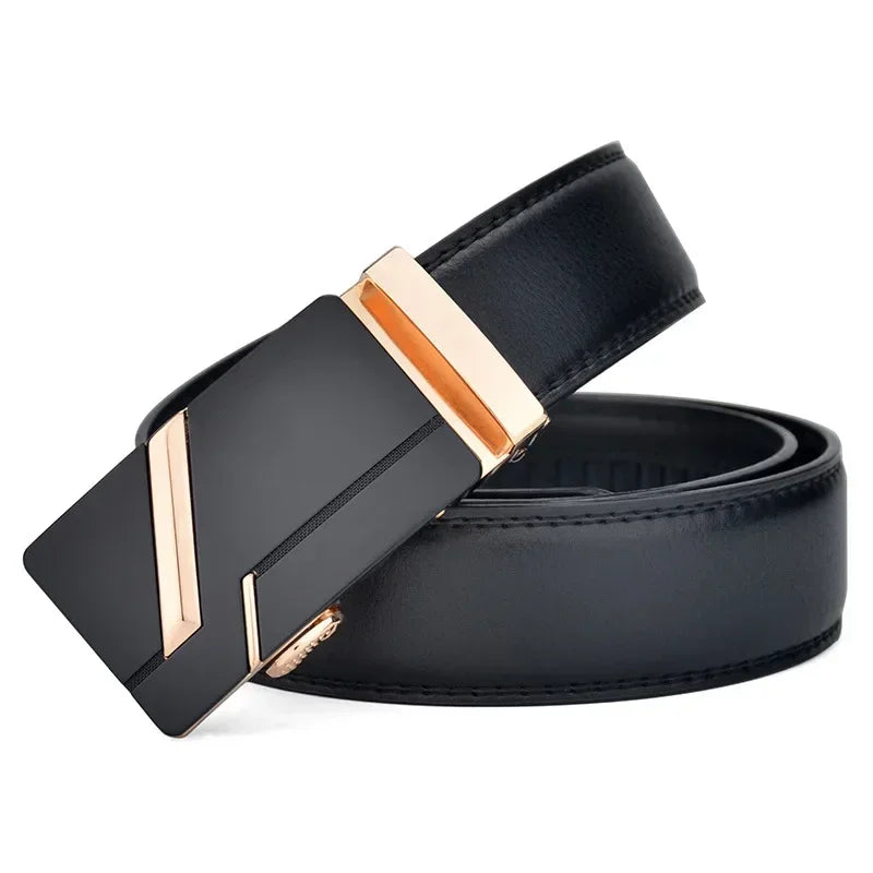 Men's high-quality PU leather belt, men's belt metal automatic buckle, long plus size luxury belt Oasis Select