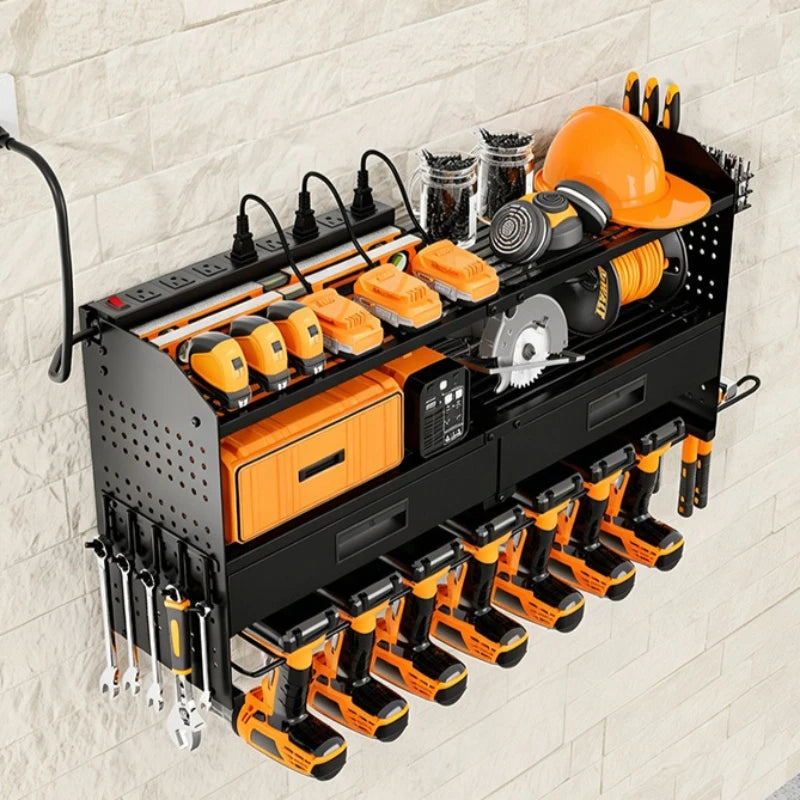 Heavy Duty Power Tool Storage Rack Hole Board Display Storage Rack Garage Wall Mounted Tool Rack with Drawer Oasis Select