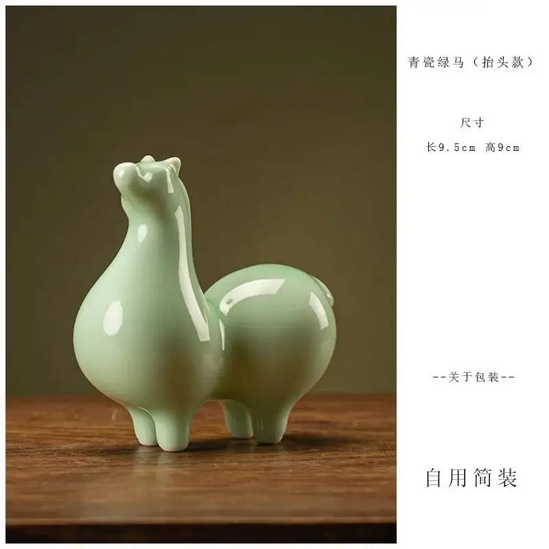Ceramic Tea Pet Green Horse Small Ornament Home Living Room Study Office Desktop Decoration Tea Play Thing Cute Tang Horse Oasis Select 3
