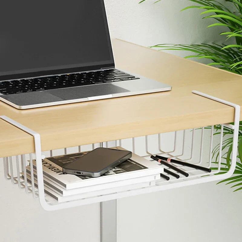 1pcs Portable Metal Iron Kitchen Shelf Under Table Hanging Net Basket Multifunctional Book Storage Rack Home Offices Organizer Oasis Select