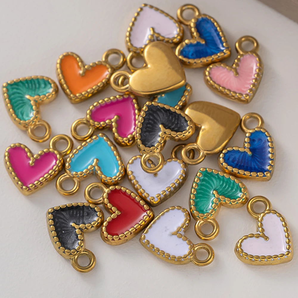 5pcs Gold Stainless Steel Pink Heart Enamel Charms Dangle Pendant for DIY Bracelet Necklace Earrings Supplies Jewelry Making Oasis Select