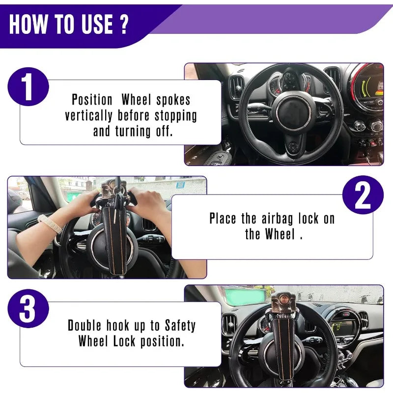 Car Steering Wheel Lock Anti Theft Protection Security Device Foldable with Window Breaker Interior Locks Car Lock Oasis Select