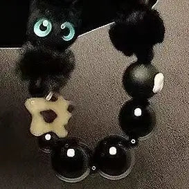 Black Plush Cat Beaded Wrist Strap Y2K Phone Lanyard & Key Charm Phone Wrist Lanyard Oasis Select