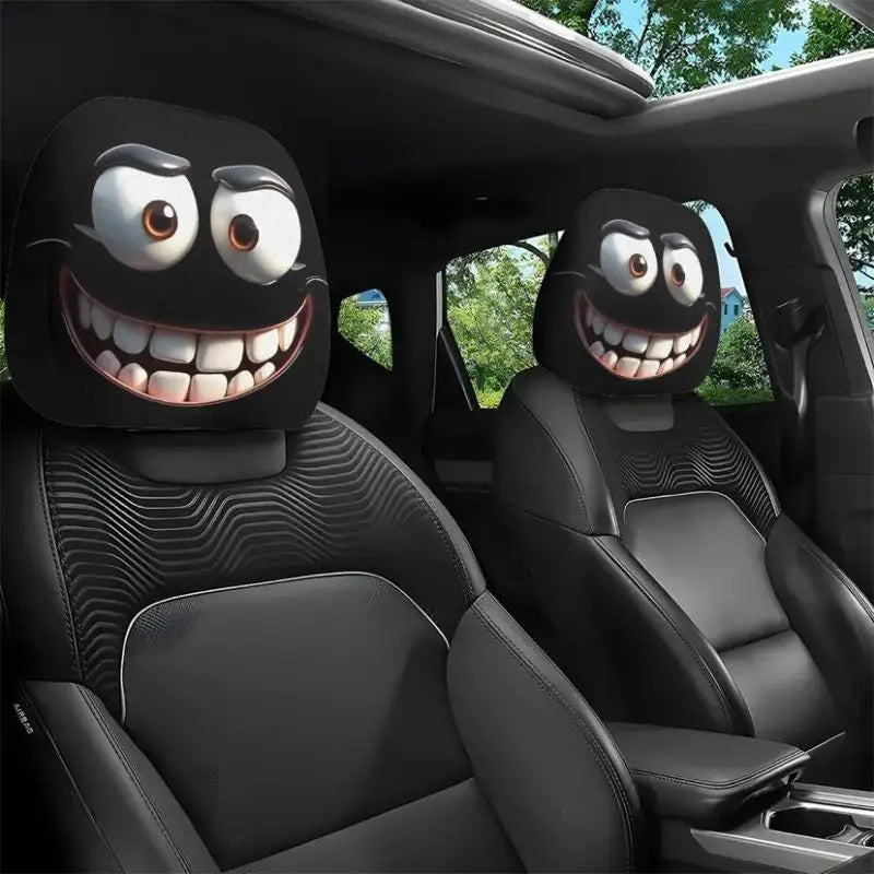 2pcs Face Printed Car Pillowcase Soft Comfortable Decorative Cushion Cover Auto Seat Headrest Washable Polyester Fabric Oasis Select A2