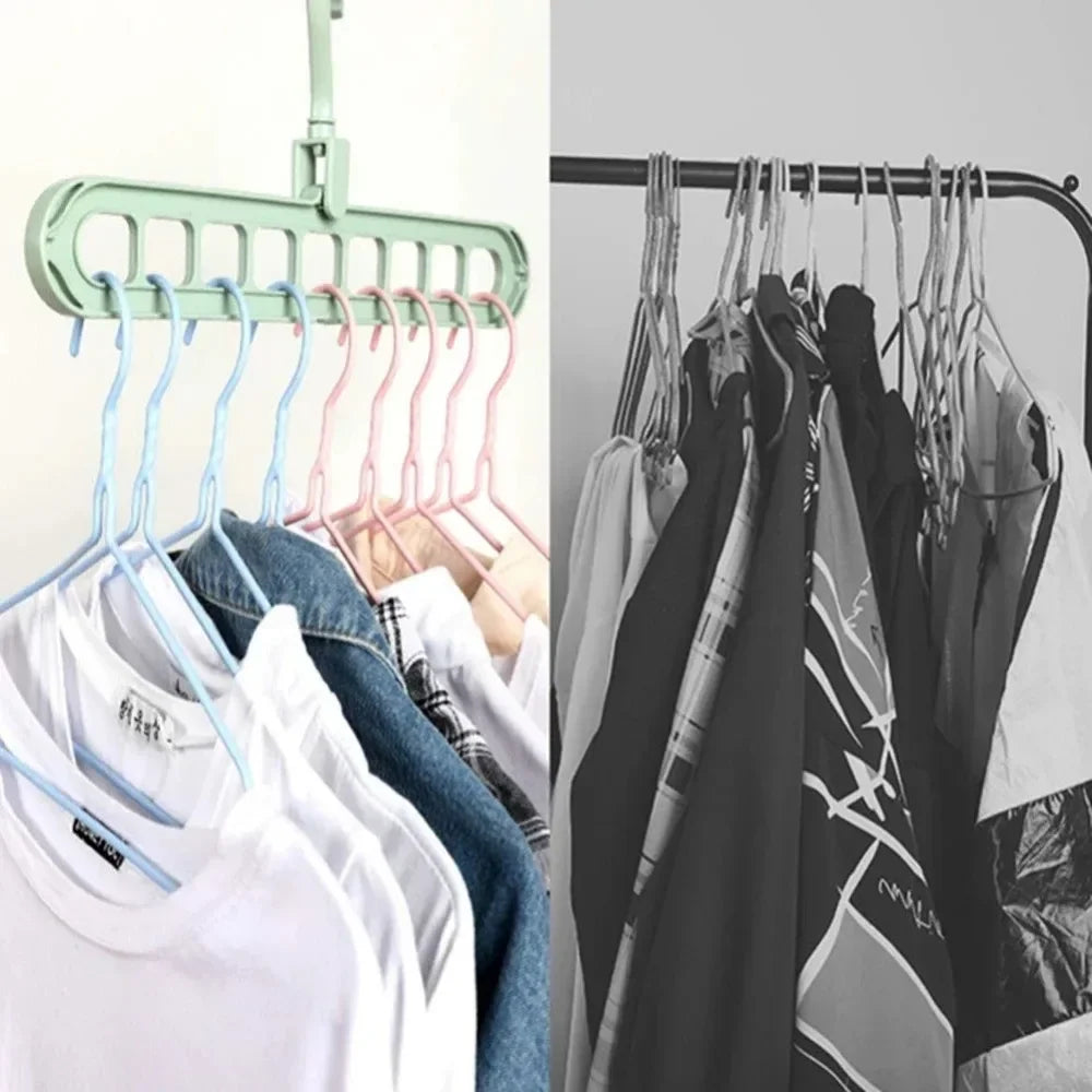 5pcs 9-hole Wardrobe Storage Rack Multifunctional Foldable Clothes Drying Rack Storage Clothes Rack Space-saving Clothes Hanger Oasis Select