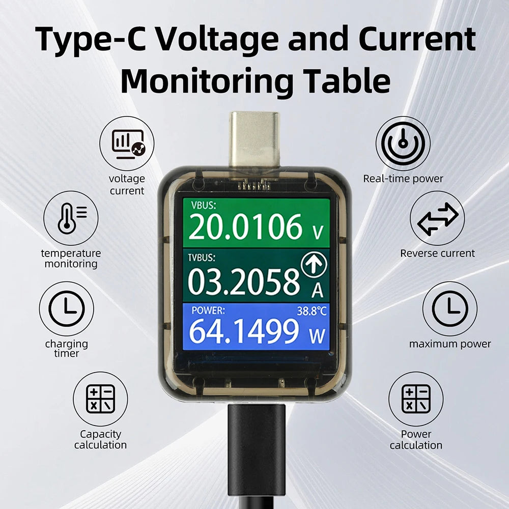 Type-C Power Meter Voltmeter Current Charging Power Detector DC4.5-48V 6A Battery Tester USB Fast Charge Detection Trigger Oasis Select