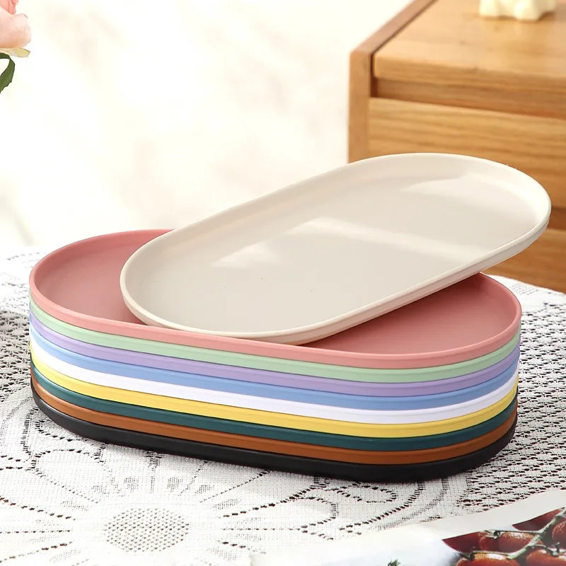 4Pcs Plastic Coffee Tray, Oval Food Serving Plate with Smooth Surface for Household Dessert Anti-fall Tray Afternoon Tea Oasis Select