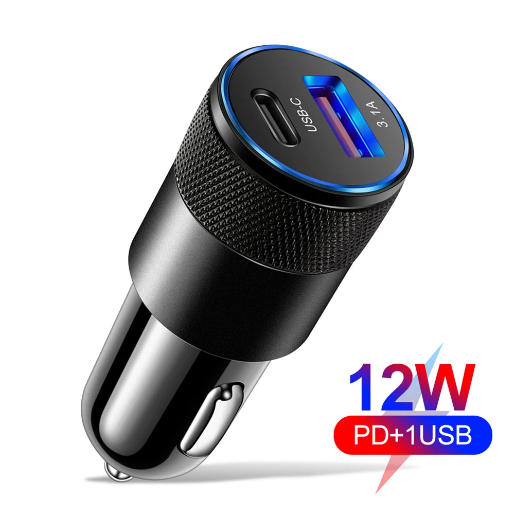 Mini USB-C Car Charger 15W PD Fast Charging Dual Port Adapter USB-C Car Charger Oasis Select