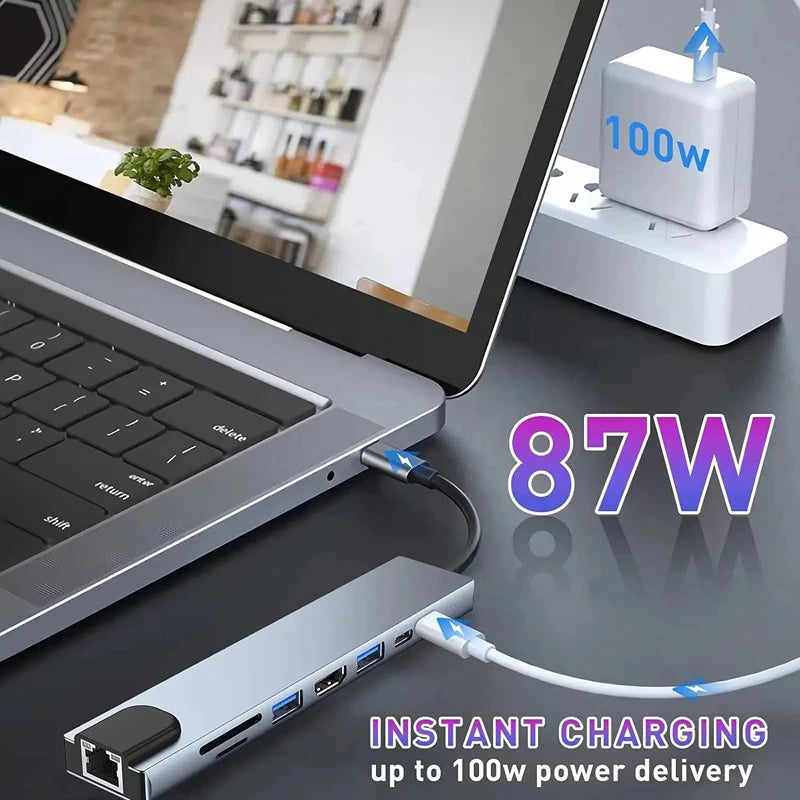 USB C HUB 8in1 Type C 3.0 to HDMI-compatible Docking Station PD Fast Charge 4K HDMI Adapter Splitter For MacBook Phone Computer Oasis Select