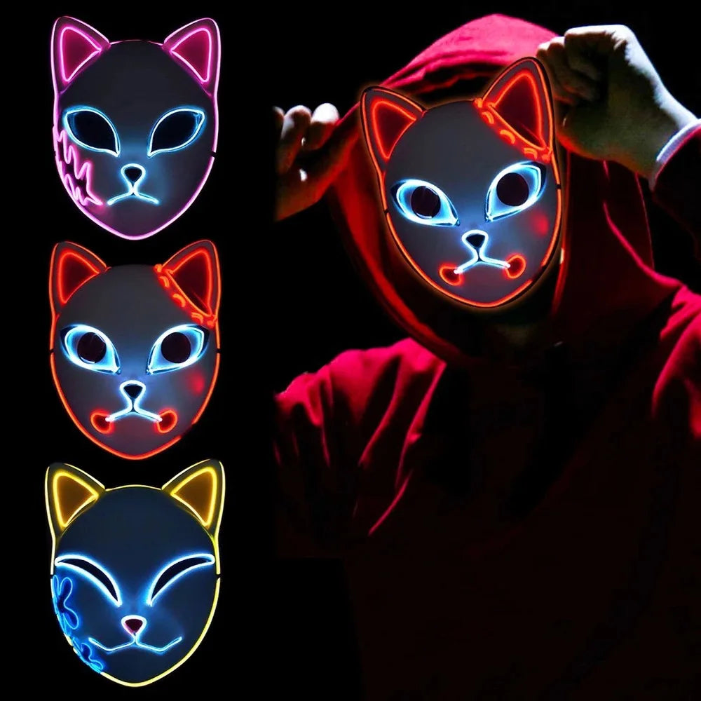 LED Fox Mask Halloween Mask Japanese Anime Cosplay Luminous Mask Suitable for Masquerade Holiday Party No Batteries Included Oasis Select