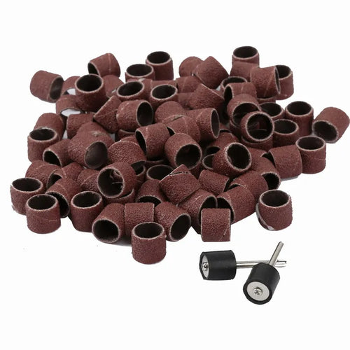 100Pcs 80# Sanding Drum Sleeves 12.5mm with 2Pcs Rubber Mandrels 3.17mm Shank Rotary Tool for Wood Metal DIY Polishing Grinding Oasis Select