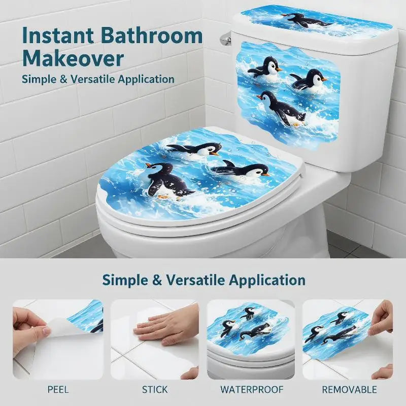 1pcs Cute Swimming Penguin Toilet Sticker Waterproof Self Adhesive Removable Decal Bathroom Decor Oasis Select