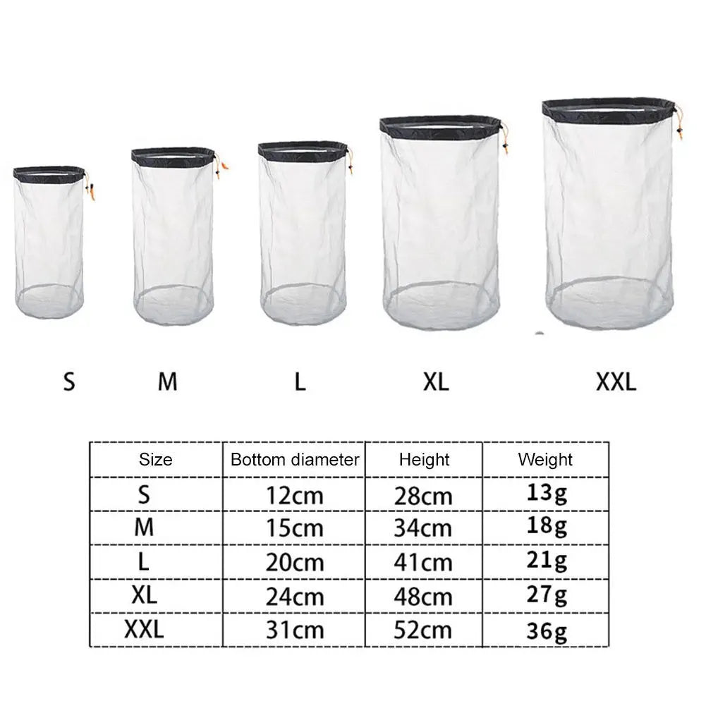 Travel Mesh Storage Bag Ultralight Outdoor Drawstring Stuff Sack Camping Traveling Organizer Hiking Tool Accessories Multi Bags Oasis Select M Size