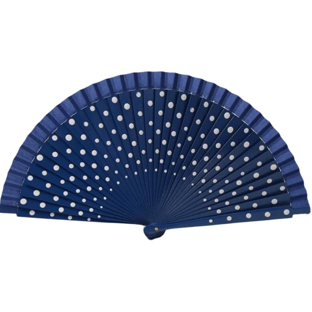 Flamenco Spanish Folding Fan – Dots Pattern Wood Handle 42cm