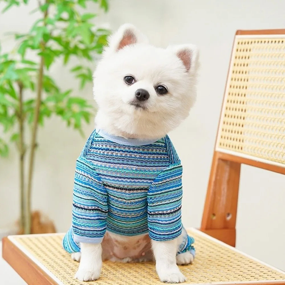 Colorful Stripes Dog Sun Protection Clothes Breathable Mesh Thin Dog Cooling Jumpsuit Soft Fabric With D-Ring Pet Clothes Oasis Select