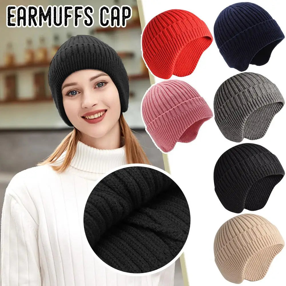 Outdoor Winter Knitted Hat For Men Women Plush Warm Cap Earmuff Casual Fashion Thick Cycling Ear Protection Hats Oasis Select