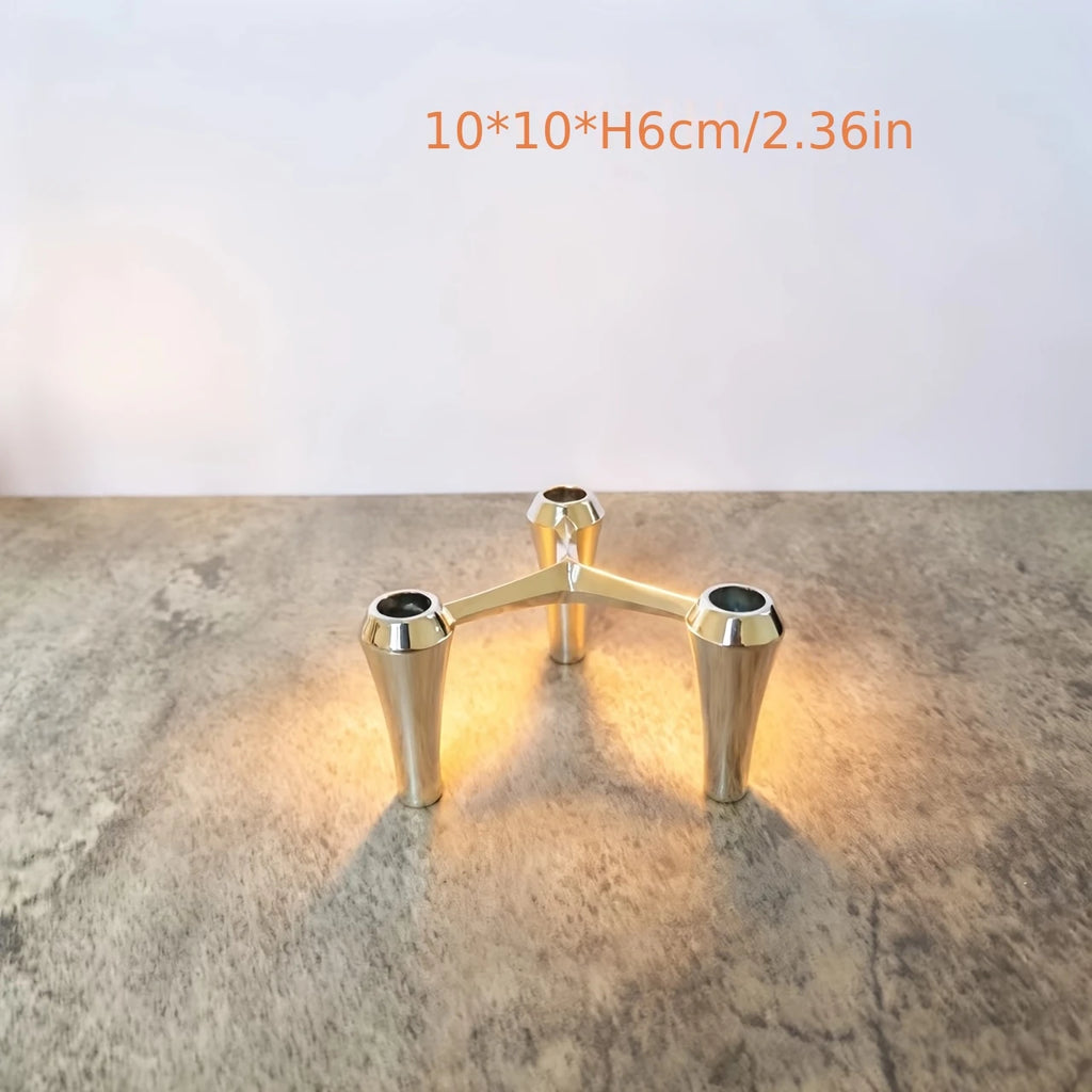 Minimalism Alloy Stackable Candle Holder Set Creative Candlestick Ornament Western Restaurant Candle Stand Home Decoration Oasis Select Silver 1pcs