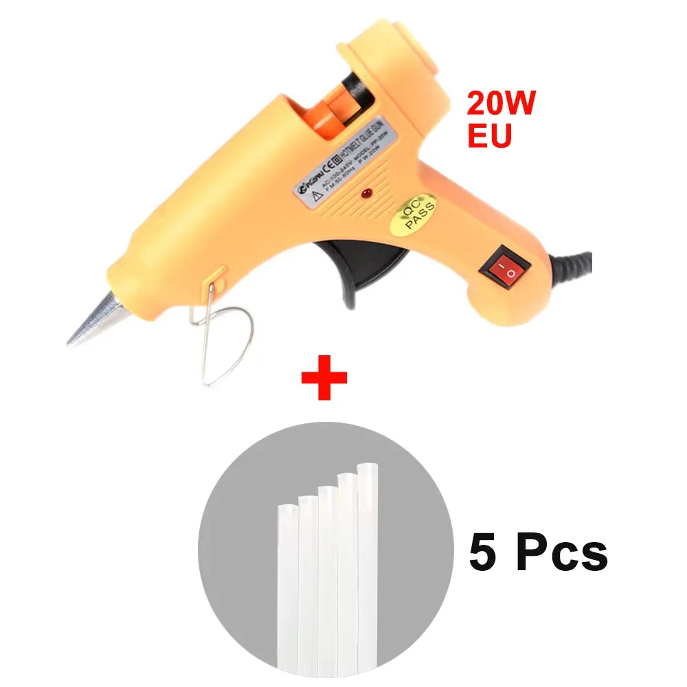 20W Hot Melt Glue Gun DIY Mini Household Industrial Guns Heat Temperature Thermo EU Electric Repair Tool Use 7mm Glue Sticks Oasis Select glue gun AND 5 20W EU