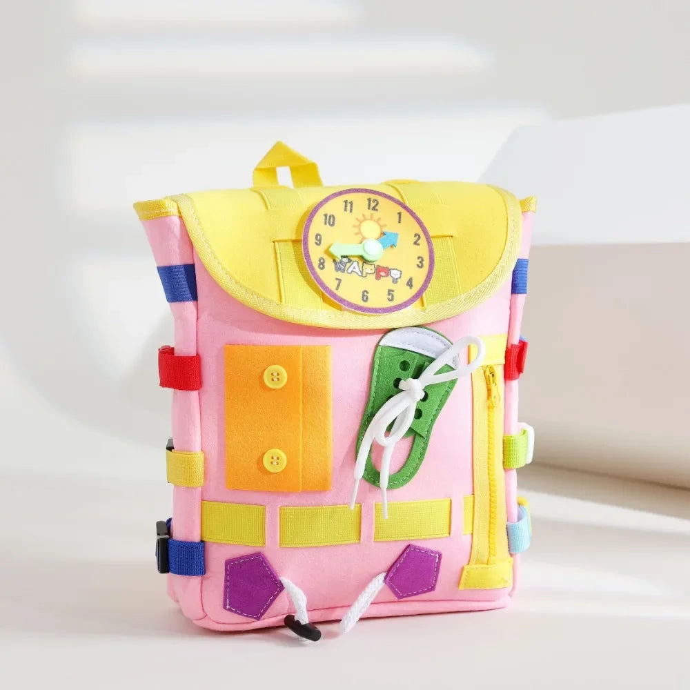 Develop Fine Motor Skills & Basic Life Skills with Busy Board Toddler Backpack - Learn To Tie Shoes Kids Toy for Girls Boys Oasis Select Pink
