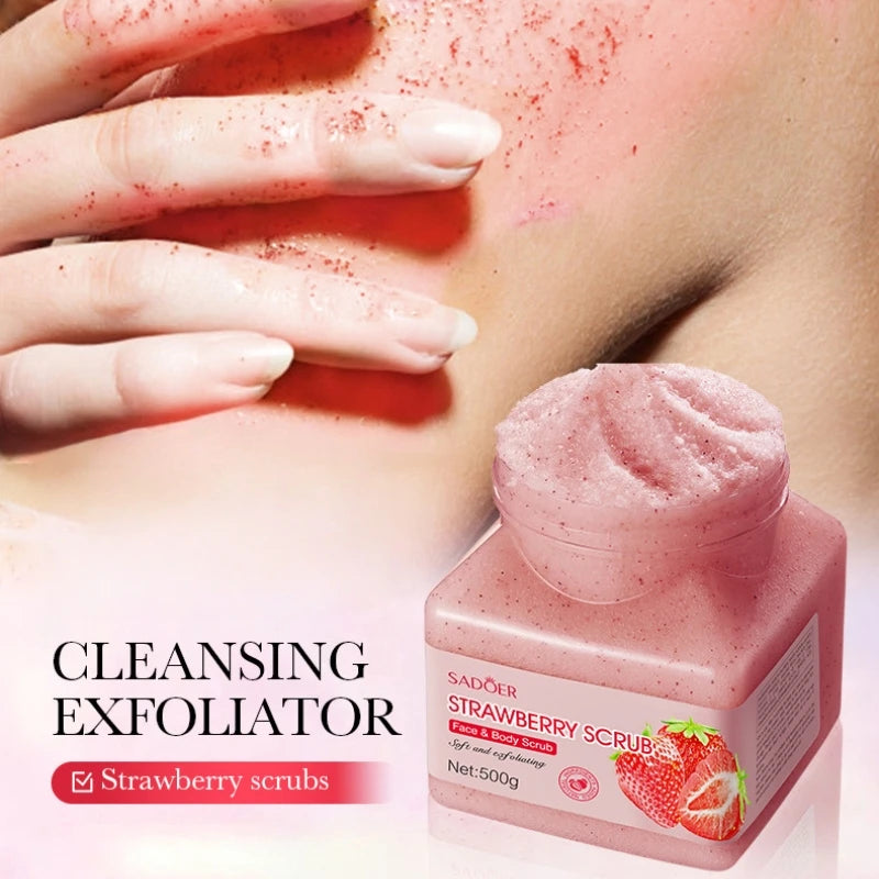 SADOER 500g Strawberry Exfoliating Scrub – Hypoallergenic Exfoliating Body Scrub Oasis Select