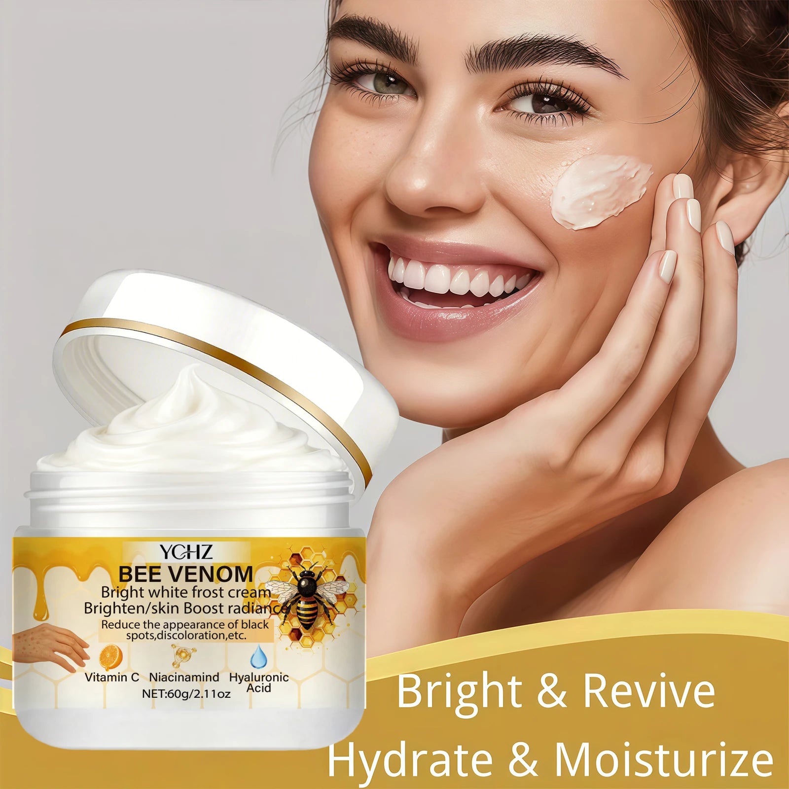 YCHZ Bee Venom Brightening Moisturizing Cream 60g – Unisex Brightening Face Cream Oasis Select
