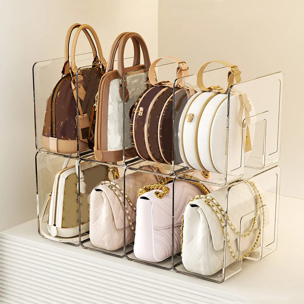 Handbag storage rack Organizer 4 Slots Transparent Closet Purse Storage rack Acrylic wardrobe Bag storage holder Purse Display Oasis Select