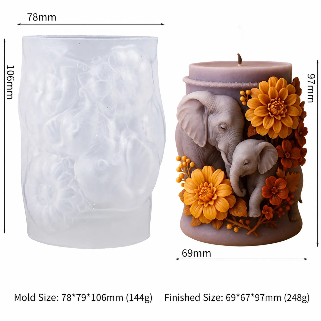 3D Elephant Silicone Candle Mold – Resin, Wax & Aromatherapy