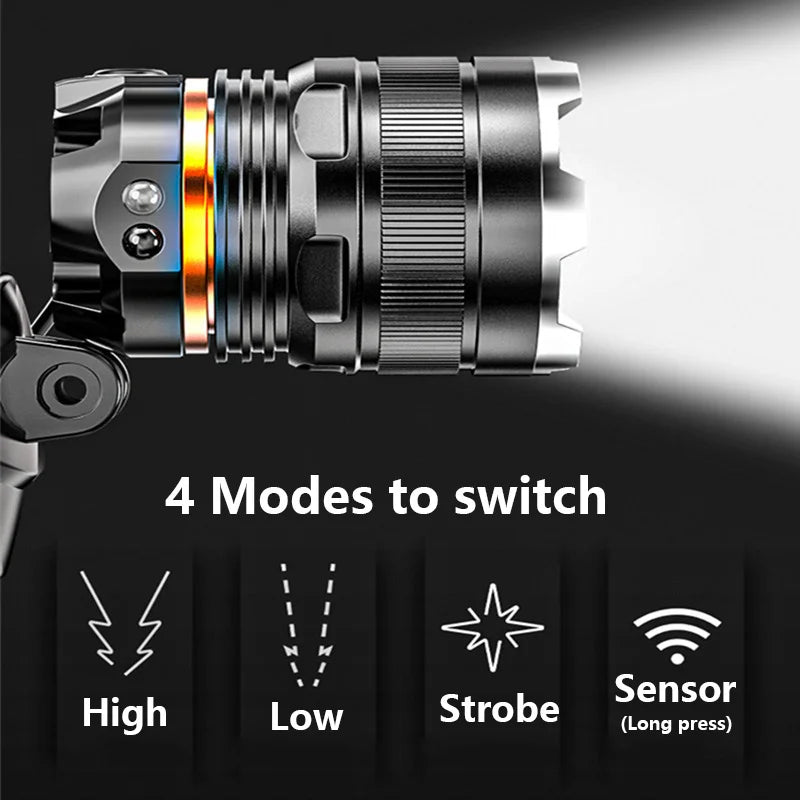 XHP50 LED Sensor Headlamp Waterproof Head Light Rechargeable Fishing Searching Camping Head Flashlight Zoom Lantern Oasis Select