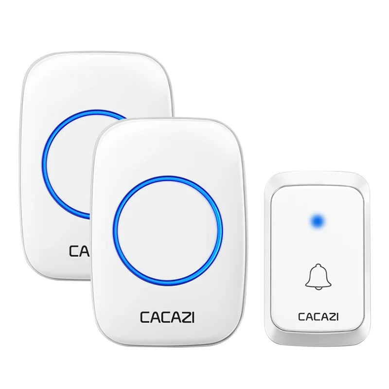 CACAZI A06 DC battery-operated Wireless Waterproof Doorbell 300M Remote 36 chimes Cordless Home Cordless Call Bell Oasis Select White1x2