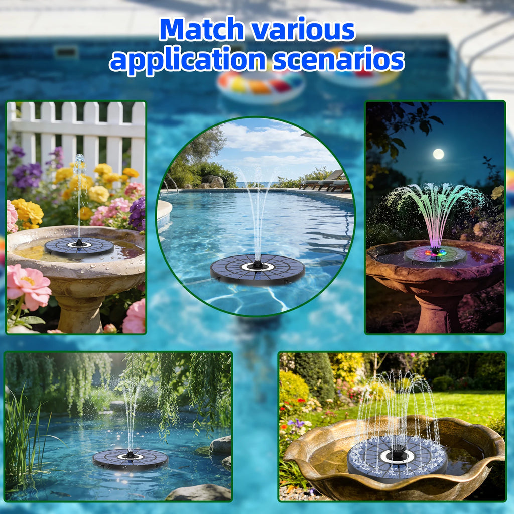 5.5W Solar Water Fountain 1500mAh Battery with 8 LED Lights&Nozzles Awesome Light Show Freely DIY Water Features Garden Pond Etc Oasis Select
