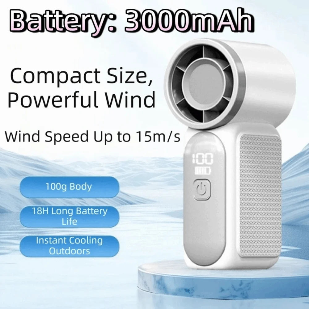 Cooling 6 Gear Wind Mini Portable Fan Air Turbo Tech LED Display USB Rechargeable Fan Adjustable Ultra-quiet Pocket Fan Camping Oasis Select