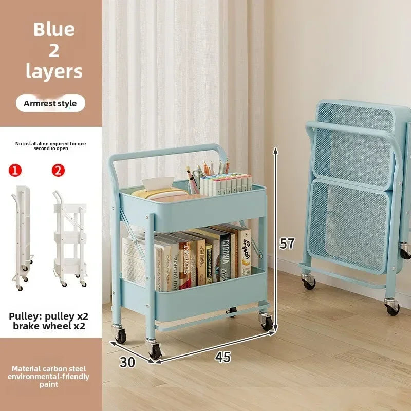 Multi-functional trolley rack household folding multi-layer carbon steel storage rack Oasis Select Blue C