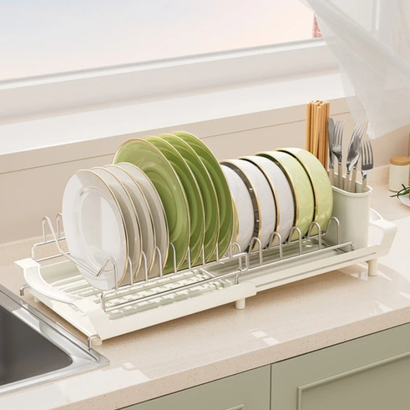 Retractable Dish Drain Rack Kitchen Knives and Forks Chopsticks Storage Shelf Sink Side Narrow Dish Rack Oasis Select