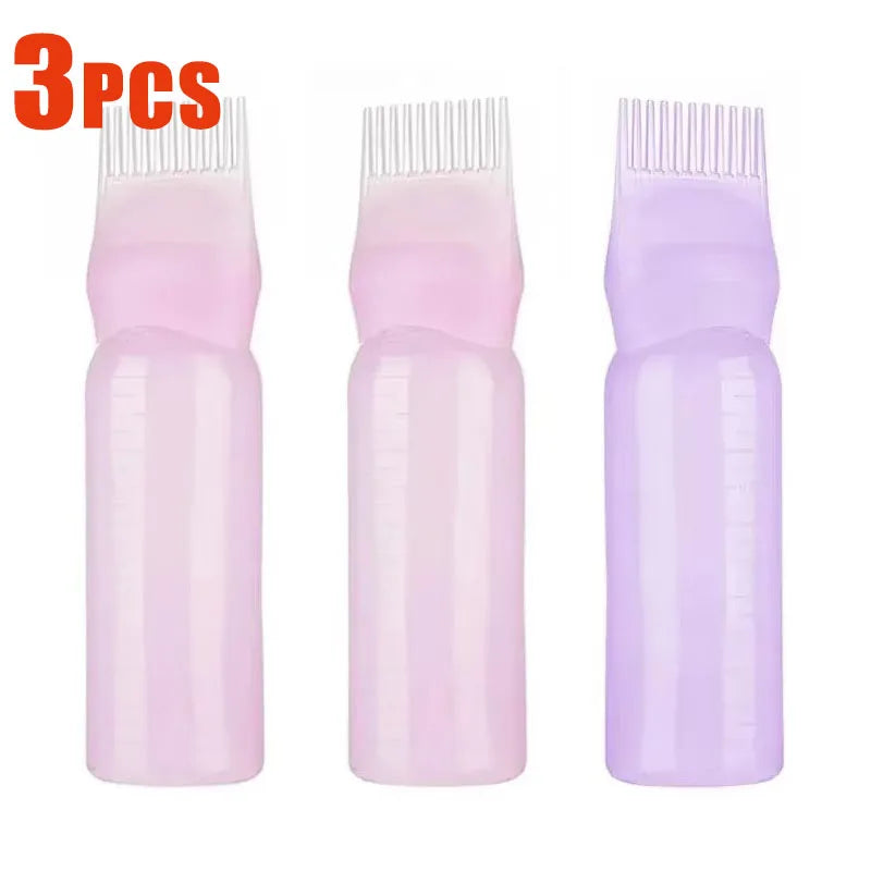 1/2/3Pcs Multicolor Plastic Hair Dye Refillable Bottle Applicator Comb Dispensing Salon Hair Coloring Hairdressing Styling Tool Oasis Select Purple1-Pink2