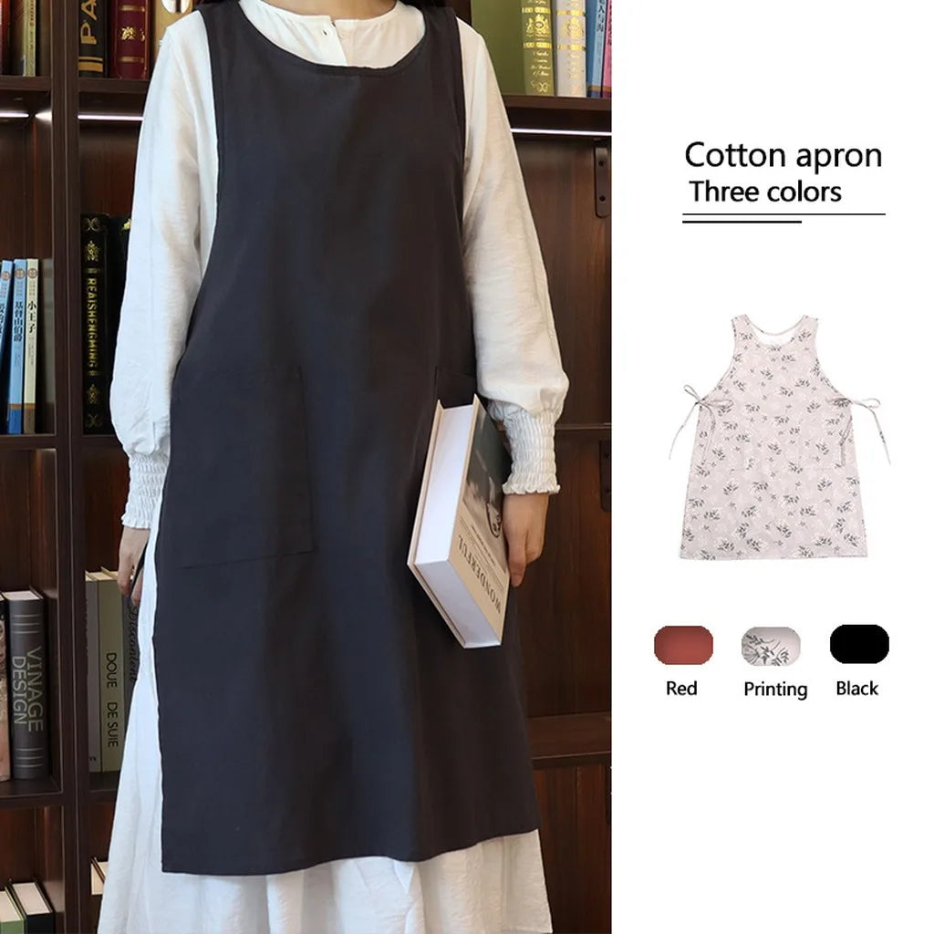Japanese Cotton Cozy Unisex Kitchen Apron Pockets Pinafore Dress Smock for Women with Cooking Kitchen Baking Soft Printing BBQ Oasis Select
