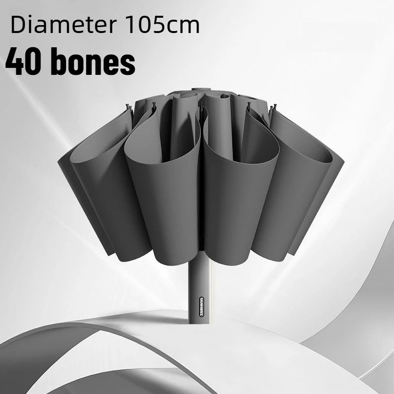 Fully Automatic Business Reverse Umbrella - Reinforced Thickened Unisex Windproof All-Weather Student-Specific Oasis Select 40 bone ash Aluminum 24K