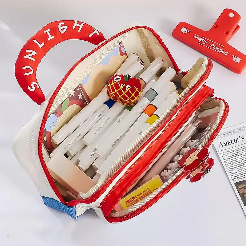 Handheld Dopamine House Pencil Bag Large Capacity Cosmetics Storage Stationery Storage Bag Creative Portable Pen Pencil Case Oasis Select