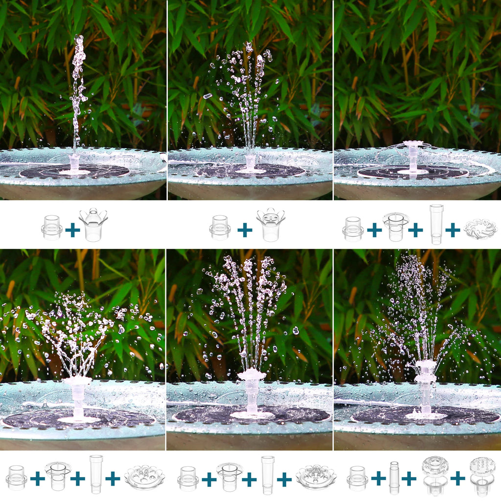 6.5W Solar Fountain Pump Built-in 5000mAh Battery, Solar Powered Water Fountain Pump with LED Lights for Pond, Garden Oasis Select