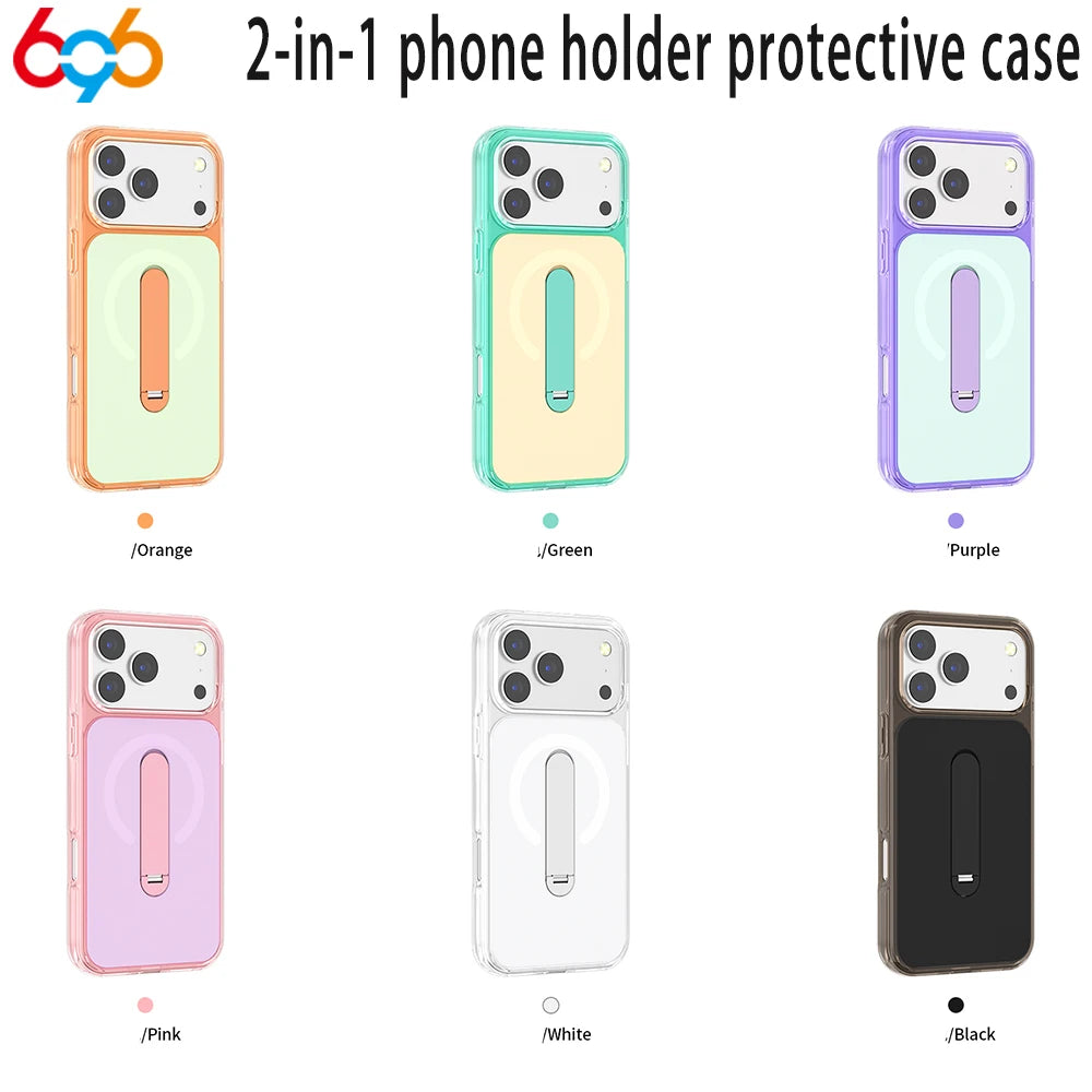 2-in-1 Phone Holder Protective Cases For IPhone 17 Pro Max 16pro 15 14 13 Fold Bracket Magnetic Case For Wireless Charging Cover Oasis Select