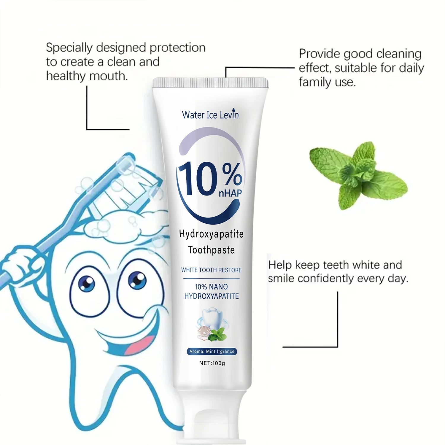 10% Nano Hydroxyapatite Toothpaste Restores White Teeth. Protects Gums. Deep Cleans. Brightens Smile. 100g Fresh Mint. Oasis Select