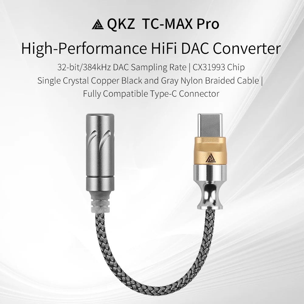 QKZ TC MAX Pro Type C To 3.5mm Audio Adapter Cable CX31993 HiFi DAC Digital Decoding Earphone Amplifier For iPhone15 16/Huawei Oasis Select