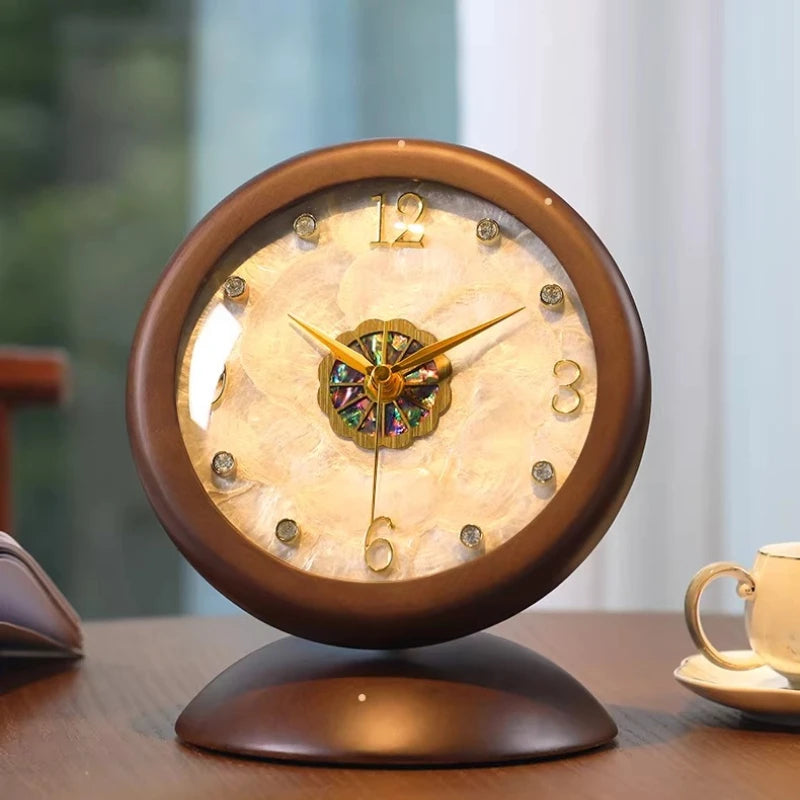 Solid Wood Shell Clock New Living Room Display Desktop Decoration Light Luxury High-end Desk Clock Retro Clock Oasis Select