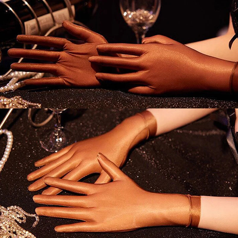Women Oil Glossy Tight Stocking Gloves Sexy High Elastic Transparent Ultra-Thin Clubwear Short Wrist Gloves Oasis Select