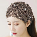 Women's Hollow Floral Rhinestone Pearl Wide Headband | Hair Band Wide Hair Headband Oasis Select Coffee One Size