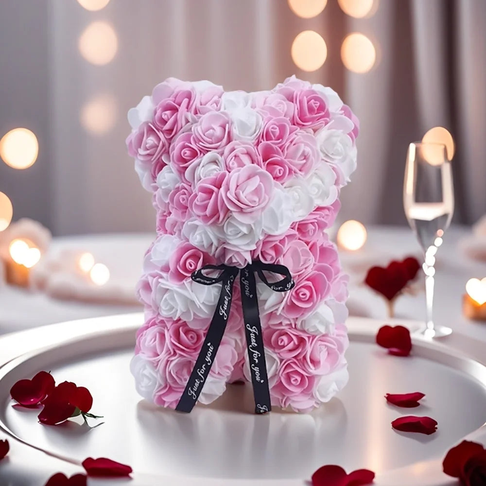 1Pc Artificial Rose Bear, Artificial Rose Bear Birthday, Valentine's Day, Wedding, Mother's Day and Anniversary Gifts Oasis Select